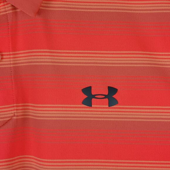 Under Armour Golf Polo Mens XL Neon Orange Stripe UA Tech Performance Shirt - Picture 6 of 11